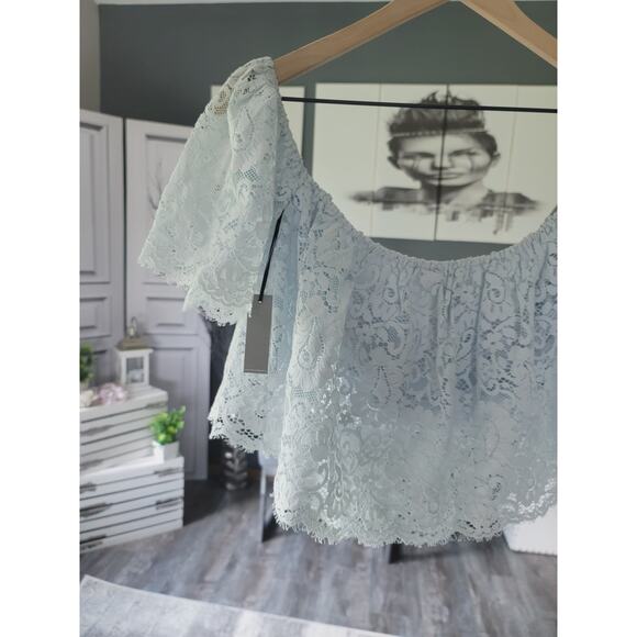 NEW LOVERS AND FRIENDS PACIFIC BLUE LACE OVERLAY CROP TOP - SMALL - Picture 10 of 11